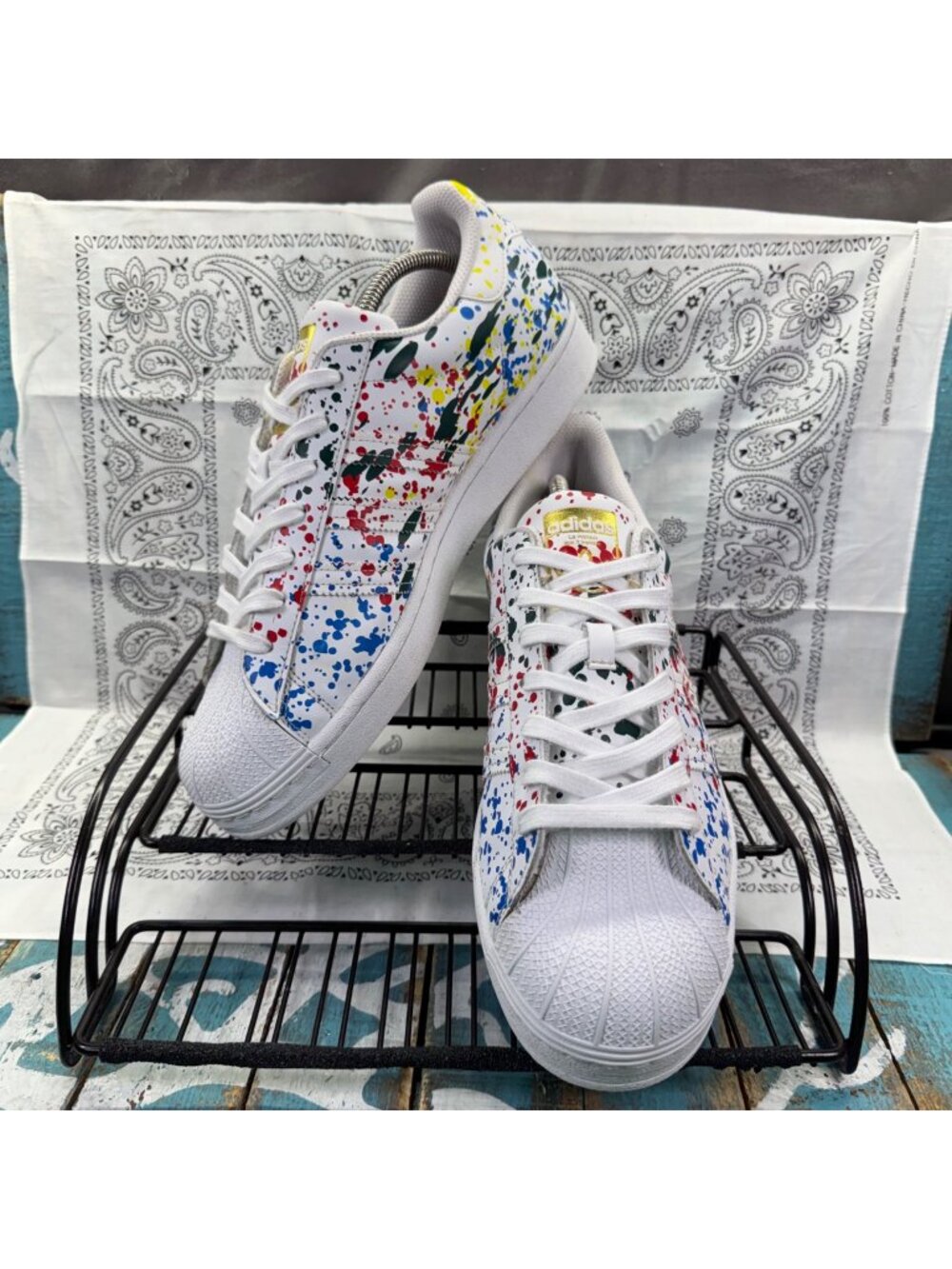 Adidas Originals SuperStar Color Paint Splatter Shoes Mens Sz 12   FX5537 EUC